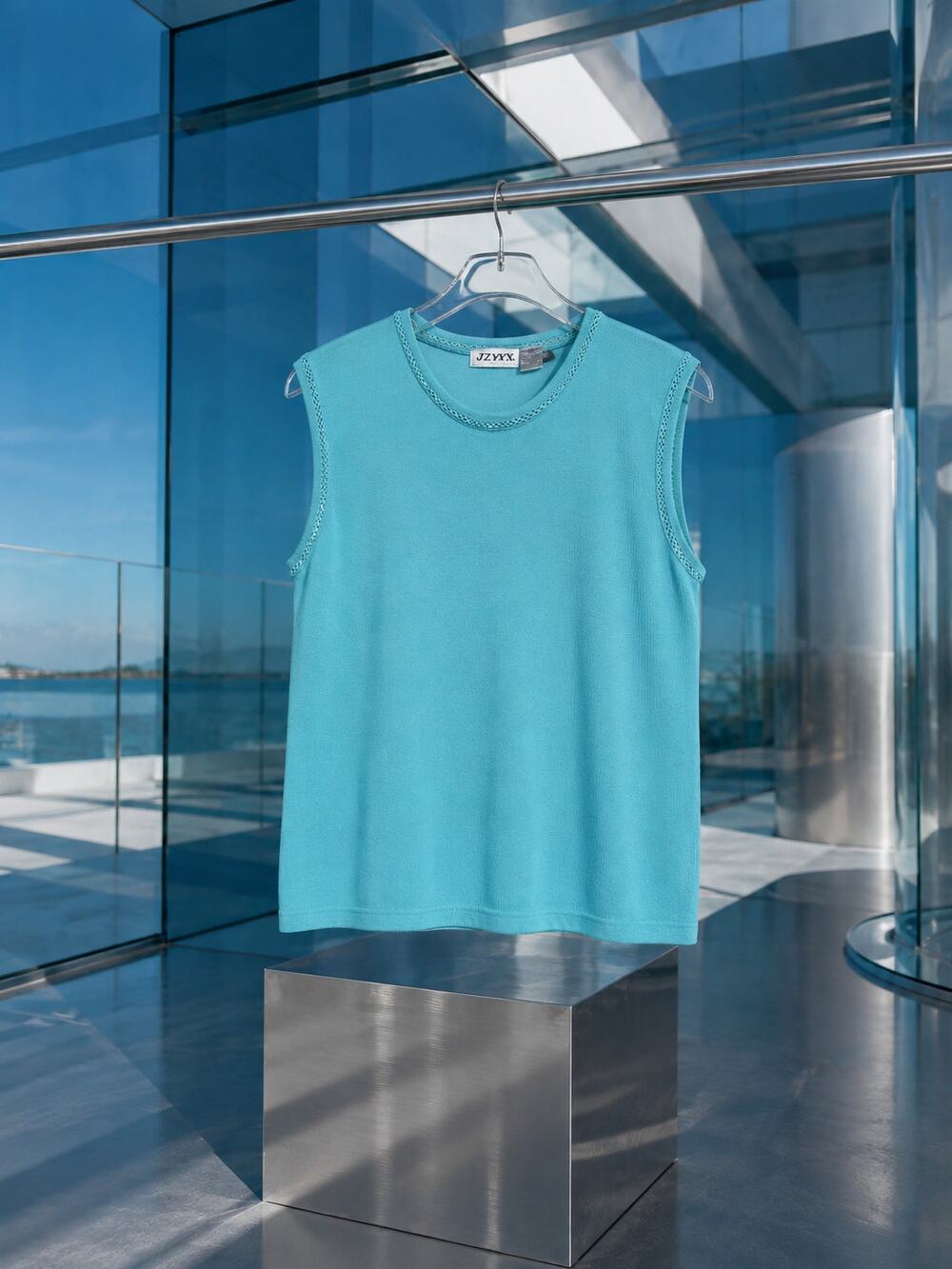 JZYX Aqua Sleeveless Knit Shell Top Women's Medium